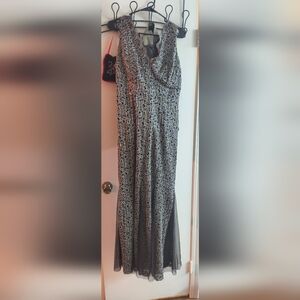 Black and Silver Metallic Lace-Effect Sleeveless Dress